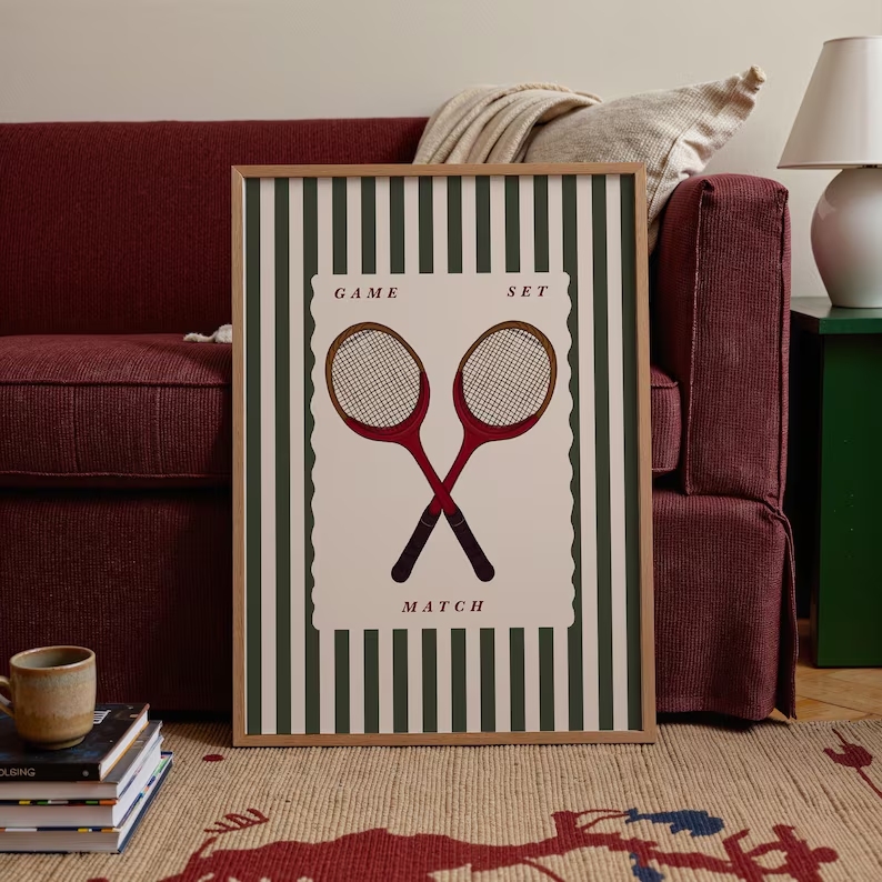 Badminton Poster - Retro Tennisracket Wall Art Print Canvas