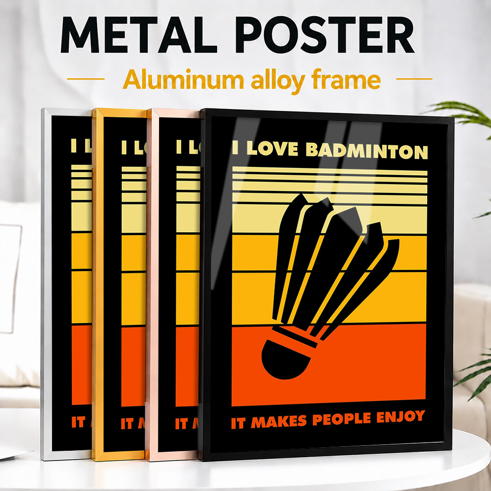 Badminton Poster - Badminton metalen poster met aluminium frame,