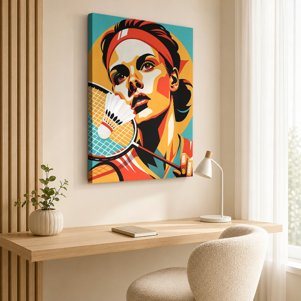 Portret van een badmintonspele - Badminton Poster recensie en prijs