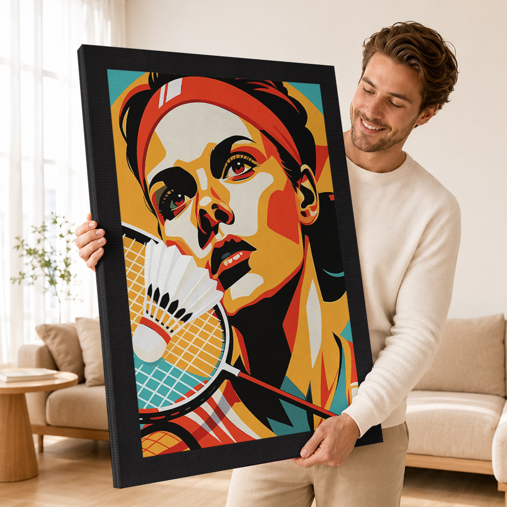 Portret van een badmintonspele - Badminton Poster recensie en prijs