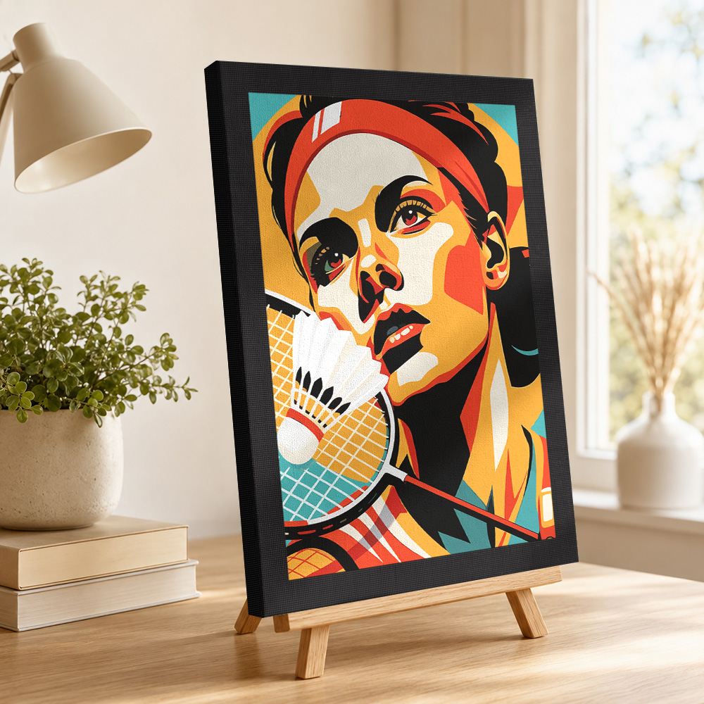 Portret van een badmintonspele - Badminton Poster recensie en prijs
