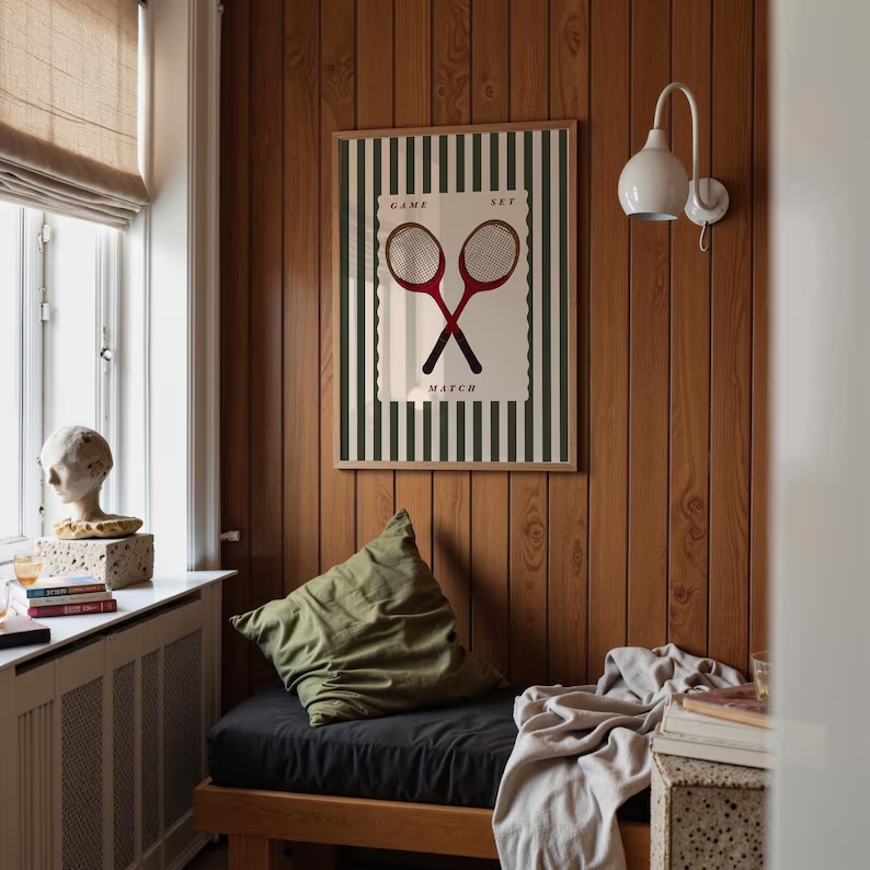 Retro Tennisracket Wall Art Pr - Badminton Poster recensie en prijs